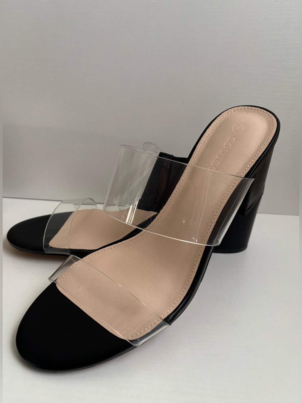 Clear chuncky heeled sandals -New in the original box